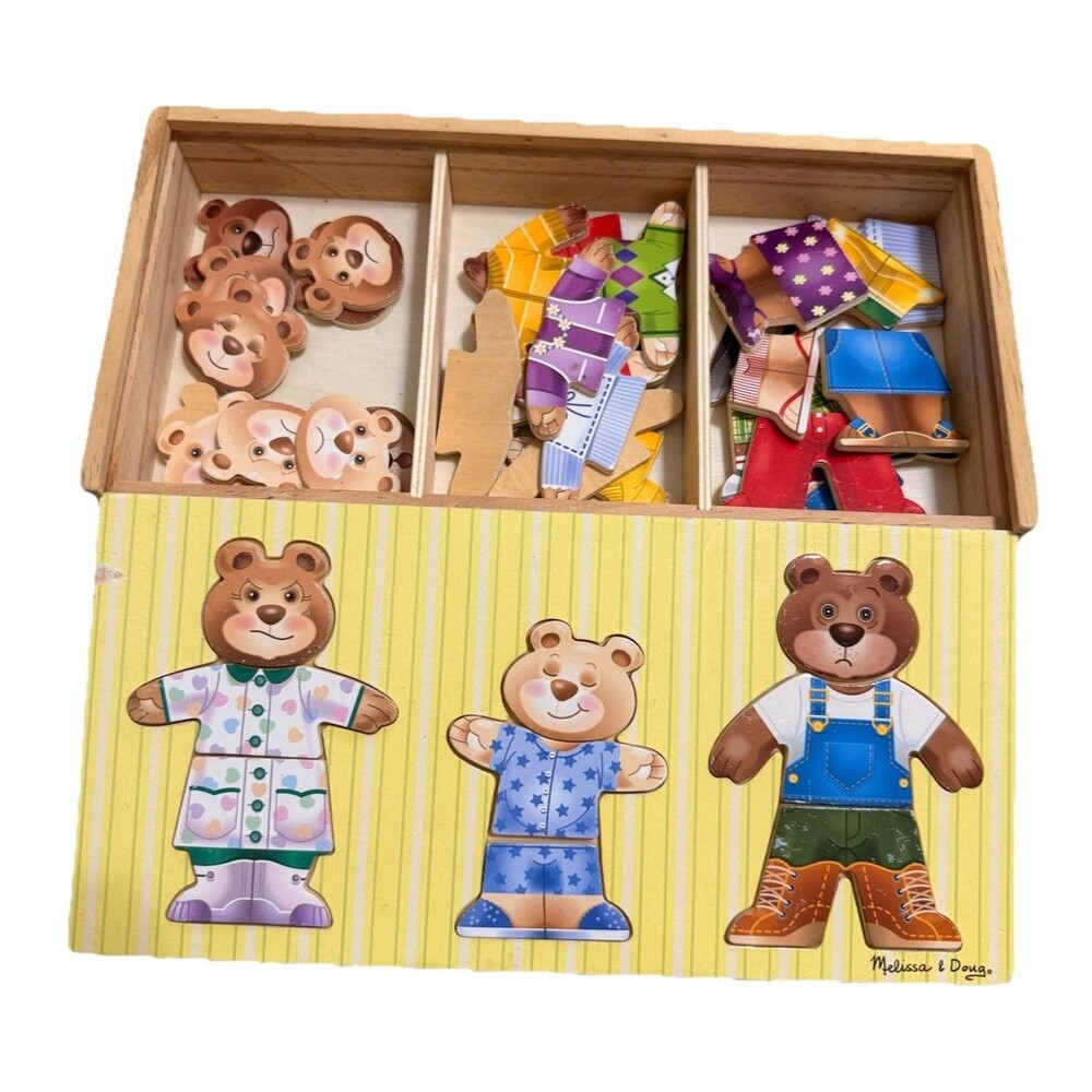 Melissa & Doug Wooden Dress-Up Puzzle Bear Family Mix & Match 37pc MPN 3770